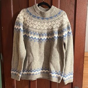 Pull&Bear Tan and Blue Crewneck Nordic Sweater